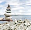 Rocks stacked on beach